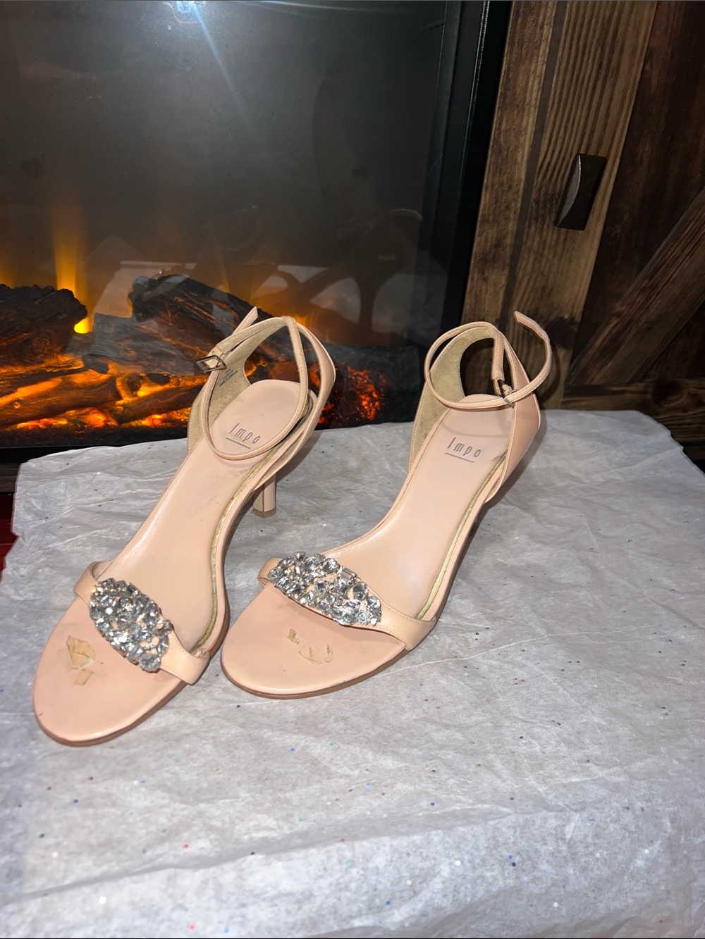 Impo Blush Pink Crystal-Embellished Ankle-Strap Heels